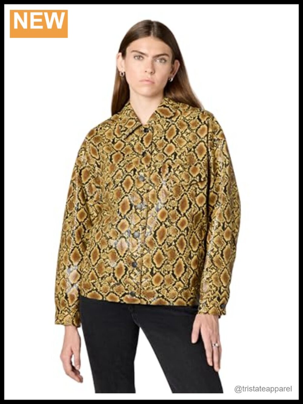 Women's Faux Leather Snake Print Aviator Jacket Oversized